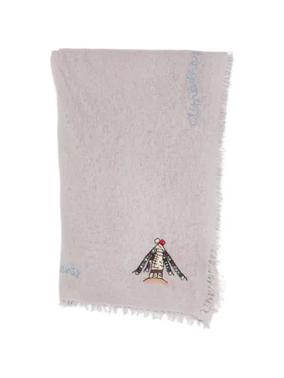 Mouleta Embroidered Frayed Scarf In Gray