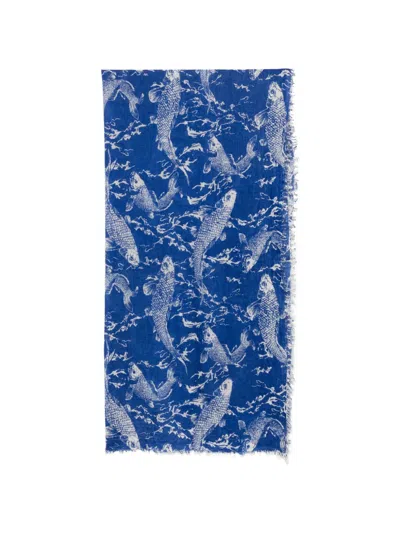 Mouleta Fish-print Scarf In Blue