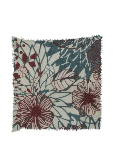 Mouleta Floral-print Frayed Scarf In Blue