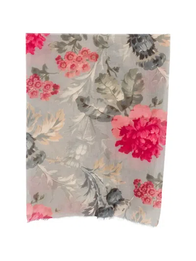 Mouleta Floral-print Frayed Scarf In Gray