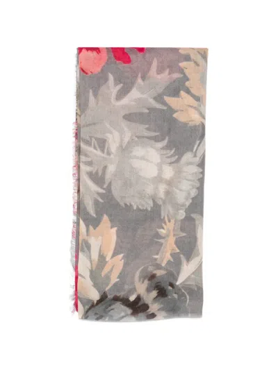 Mouleta Floral-print Frayed Scarf In Green