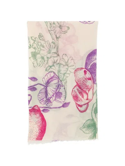 Mouleta Floral-print Frayed Scarf In White