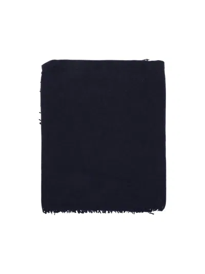 Mouleta Fringed Black Cashmere Scarf In Blue