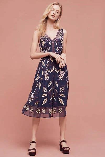 Pre-owned Moulinette Soeurs Anthropologie  Embroidered Alicante Dress, Sz 0, 2, 10 $268 In Blue
