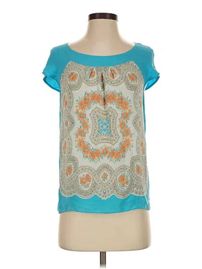 Pre-owned Moulinette Soeurs Short Sleeve Silk Top Teal Scoop Neck Tops