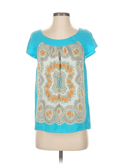 Pre-owned Moulinette Soeurs Short Sleeve Top Teal Scoop Neck Tops In Blue