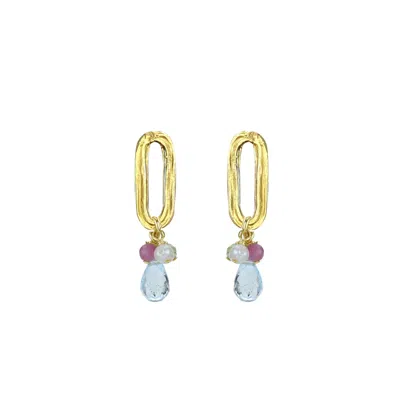Mounir London Women's Blue / Green / Pink Delicate Stud Semi-precious Cluster Earrings In Multi