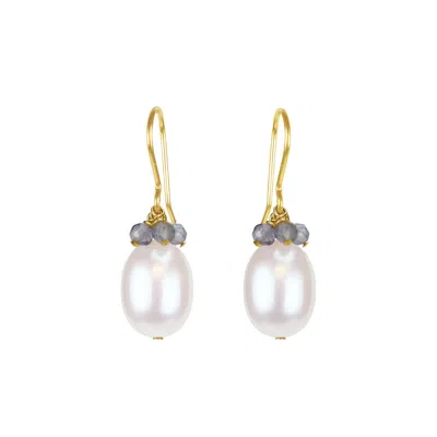 Mounir London Women's Blue / White / Gold Pearl & Iolite Cluster Earrings In Multi