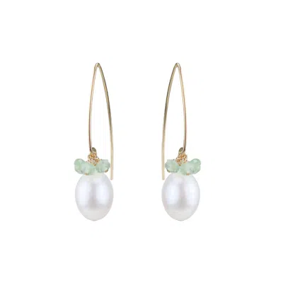 Mounir London Women's Gold / Green / White Long Pearl & Prehnite Cluster Earrings In Multi