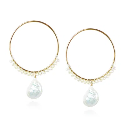Mounir London Women's Gold / Neutrals / White Keshi Pearl Circle Earrings
