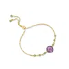 Mounir London Women's Gold / Pink / Purple Cushion Cut Amethyst Slider Bracelet