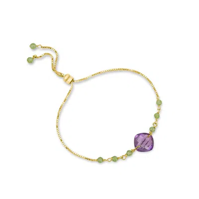 Mounir London Women's Gold / Pink / Purple Cushion Cut Amethyst Slider Bracelet