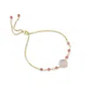 Mounir London Women's Gold / Pink / Purple Cushion Cut Rose Quartz Slider Bracelet