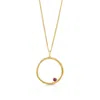 Mounir London Women's Gold / Red Textured Circle Gemstone Pendant
