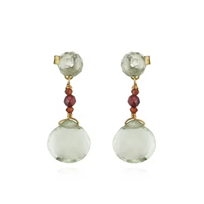 Mounir London Women's Green Amethyst And Garnet Drop Earrings