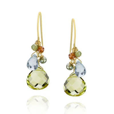 Mounir London Women's Green / Blue / Gold Olive Quartz Cluster Drop Earrings In Multi