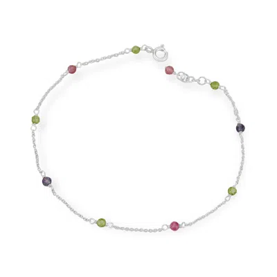 Mounir London Women's Green / Pink / Silver Multicoloured Beaded Silver Anklet