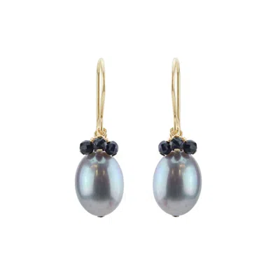 Mounir London Women's Grey Pearl And Sapphire Cluster  Drop Earrings In Burgundy
