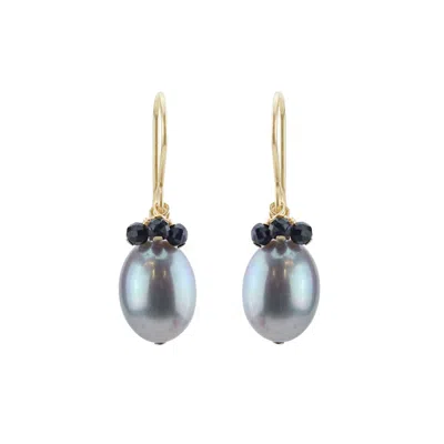 Mounir London Women's Grey Pearl And Sapphire Cluster  Drop Earrings In Multi