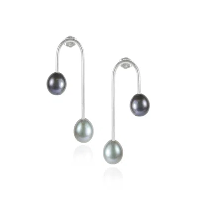 Mounir London Women's Grey / Pink / Purple Curved Double Drop Earrings