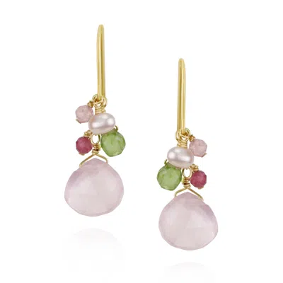 Mounir London Women's Pink / Green Rose Quartz Cluster Drop Earrings In Multi