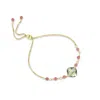 Mounir London Women's Pink / Purple / Gold Cushion Cut Green Amethyst Slider Bracelet