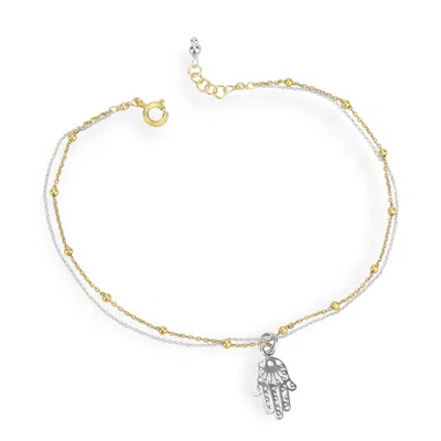Mounir London Women's Silver / Gold Hamsa Hand Anklet