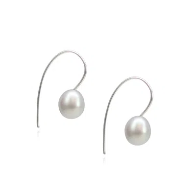 Mounir London Women's Silver Grey Pearl Drop Earrings In Gray