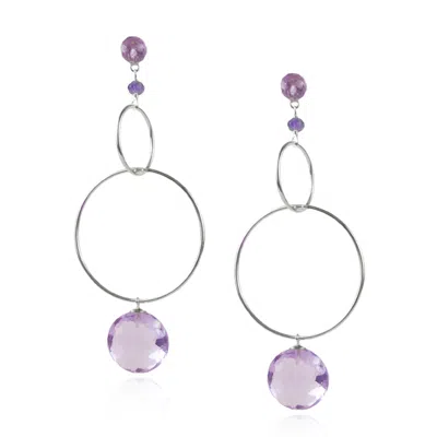 Mounir London Women's Silver / Pink / Purple Amethyst Circle Drop Earrings