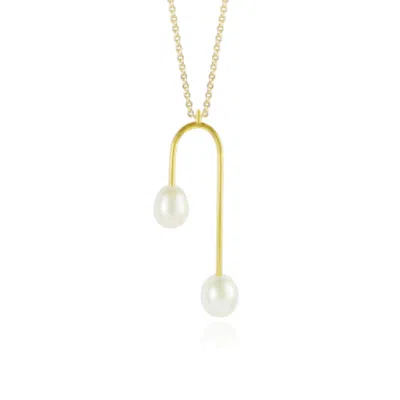 Mounir London Women's White / Gold Double White Pearl Pendant