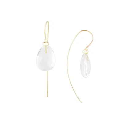 Mounir London Women's White / Gold Faceted Rock Crystal Teardrop Fish Hook Earrings