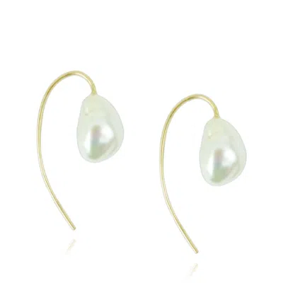 Mounir London Women's White Keshi Pearl Fish Hook Earrings