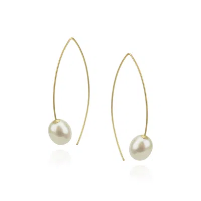 Mounir London Women's White Pearl Fish Hook Earrings