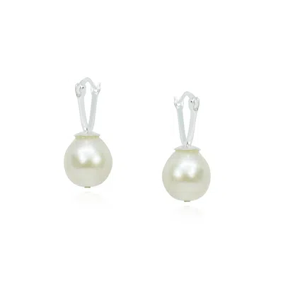 Mounir London Women's White Silver Baroque Pearl Earrings