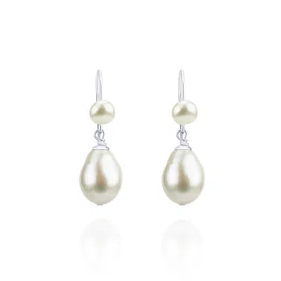 Mounir London Women's White / Silver Double Pearl Drop Earrings In Multi