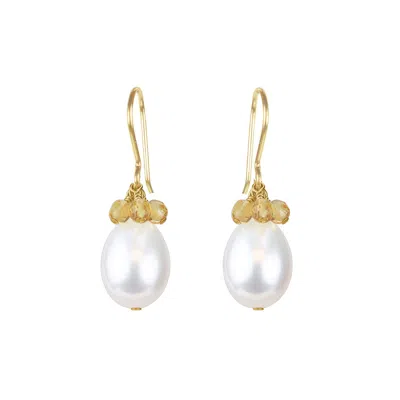 Mounir London Women's White / Yellow / Gold Pearl & Citrine Cluster Earrings In Multi