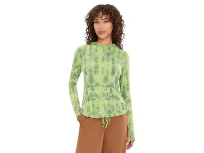 Mountain Hardwear Crater Laketm Long Sleeve Hoody Women's Sweatshirt Bright Lichen Shadowdye Xs Print: Lg, Elastane/je In Green