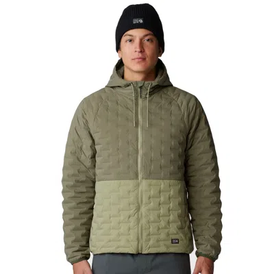 Pre-owned Mountain Hardwear Men's Stretchdown Light Full Zip Hoody In Stone Green/mantis Green