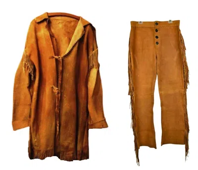 Pre-owned Mountain Mens Western Cowboy Brown Suede Leather  Man Fringes Coat & Pant Wcp201