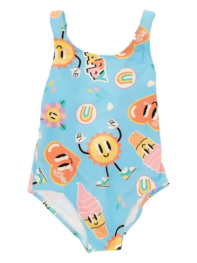 Mousse Dans La Bouche Kids' Graphic-print Swimsuit In Blue