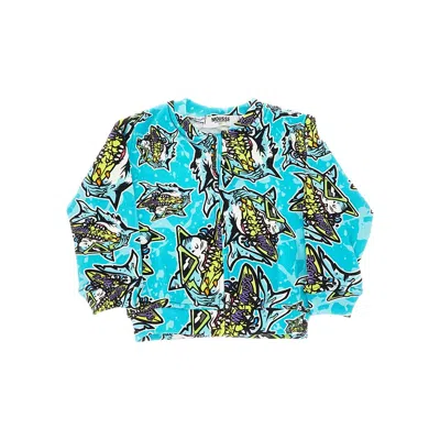 Mousse Dans La Bouche Lifeshark Print Full-zip Sweatshirt Kids In Blue
