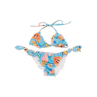 Mousse Dans La Bouche Printed Bikini Kids In Blue