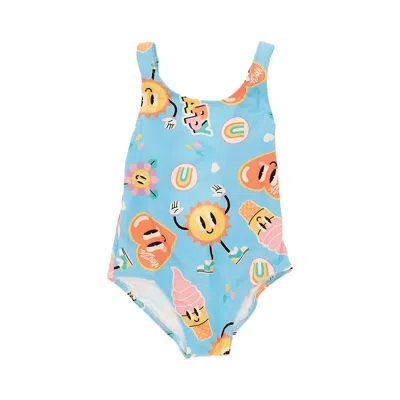 Mousse Dans La Bouche Printed Swimsuit Kids In Blue