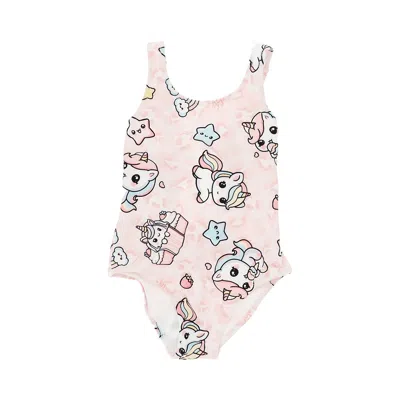 Mousse Dans La Bouche Printed Swimsuit Kids In Pink