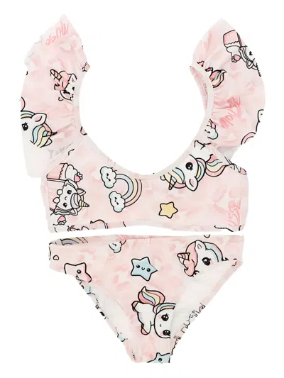 MOUSSE DANS LA BOUCHE RUFFLE-TRIMMED UNICORN-PRINT BIKINI