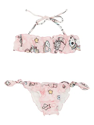 Mousse Dans La Bouche Kids' Ruffled Unicorn-print Bikini In Multi