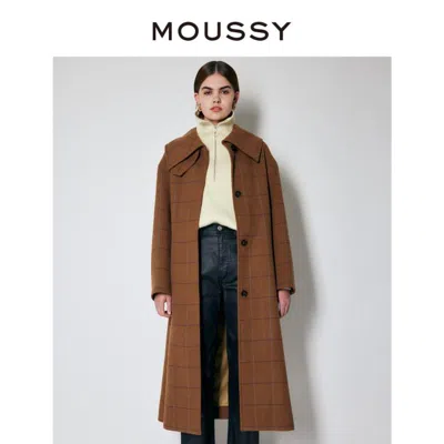 Moussy 早春新品美拉德复古格纹毛呢大衣010faw30-6720 In Brown