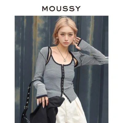 Moussy 春季新品修身吊带罩衫两件套长袖针织010gss80-0350 In Gray