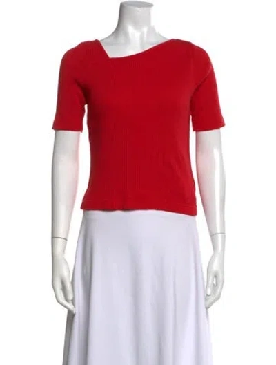 Pre-owned Moussy Asymmetrical Short Sleeve Top In Red