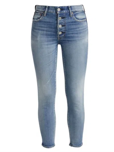 Moussy Axos Skinny Button Fly Jean In Blue